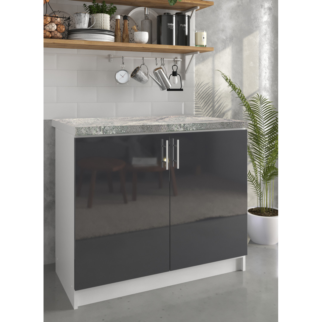 Kitchen Base Cabinet 1000mm Cupboard Unit - Dark Grey Gloss