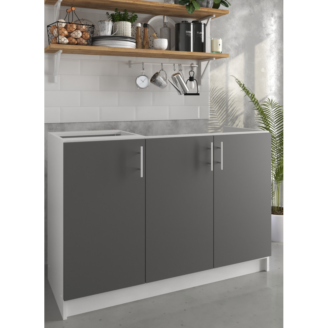JD Greta Kitchen 1200mm Base Sink Cabinet (Dark Grey / Grey / White) Choose