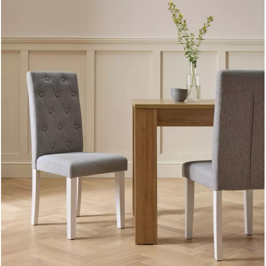 Home Pair of Tweed Fabric Dining Chairs Grey | Modern Kitchen Dining Chair Set