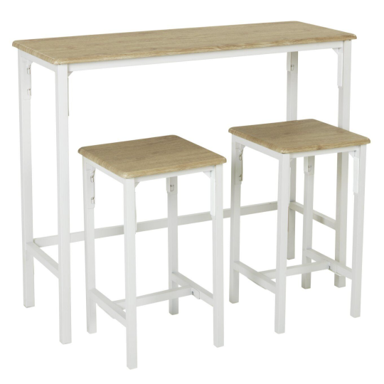 Bolitzo Bar Set & 2 Stools - Oak & White
