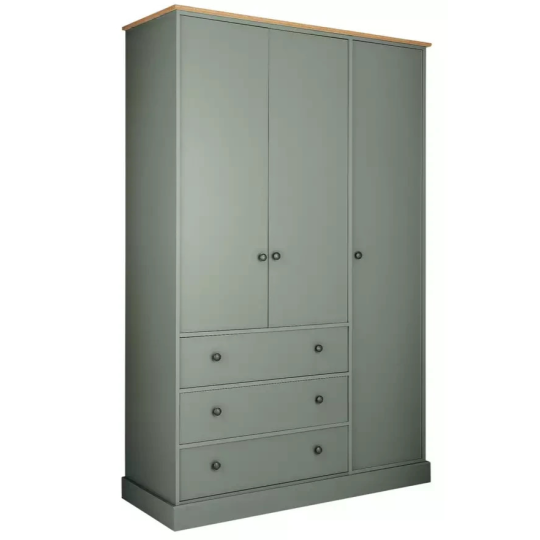 Home Kensington 3 Door 3 Drawer Wardrobe - Sage Green ( B Grade )