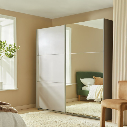 Holsted Mirror 200cm Sliding Wardrobe -Grey Gloss | High Shine Finish