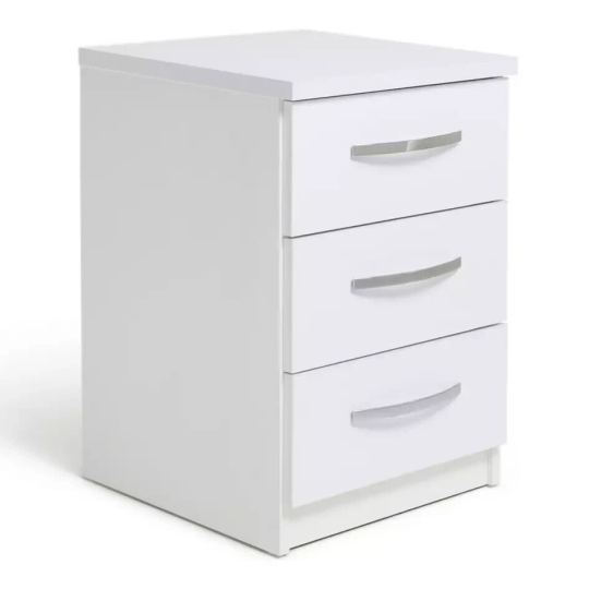 Hallingford 3 Drawer Bedside Table -White Gloss