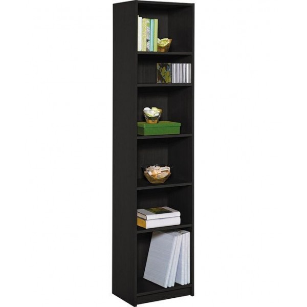 Maine Narrow 6 Shelf Bookcase - Shelving Storage Unit Display Cabinet - Black