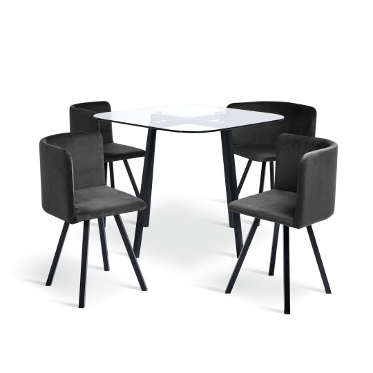 Elsie Black Dining Table & 4 Charcoal Chairs | Ultra-modern Mealtime Setting