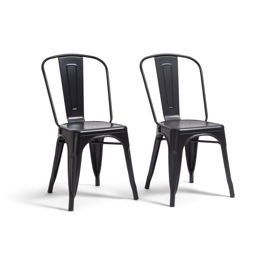 Industrial Pair of Metal Dining Chairs-Matt Black