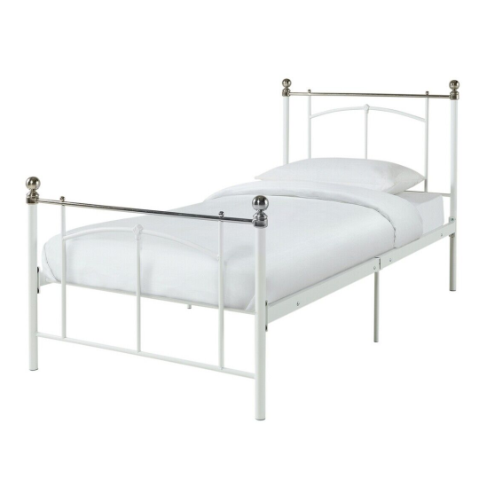 Metal  Yani Single 3ft Bed Chrome Frame - White