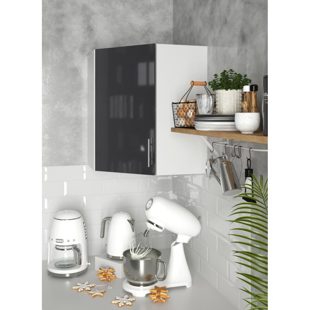 Kitchen Wall Corner Cabinet 600mm Wall Mounted Upper Unit - Dark Grey Gloss