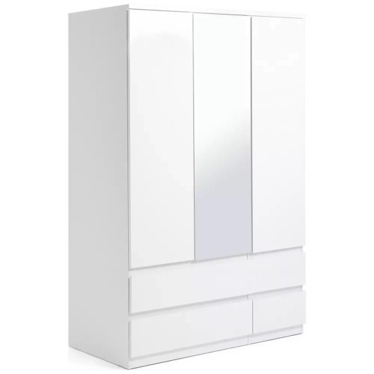 Jenson 3 Door 4 Drawer Mirror Wardrobe - White Gloss ( B Grade )