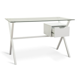 Habitat Dria 1 Drawer Office Desk White | Modern Glass Top Steel Frame Home Work