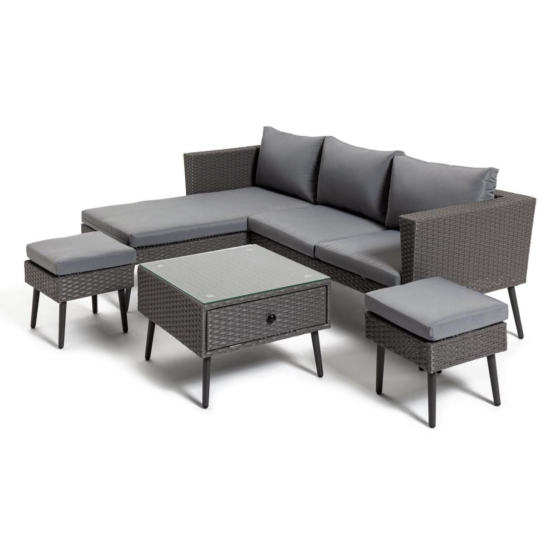 5 Seater Rattan Effect Garden Corner Sofa Set - Grey ( missing 3 back cushion )