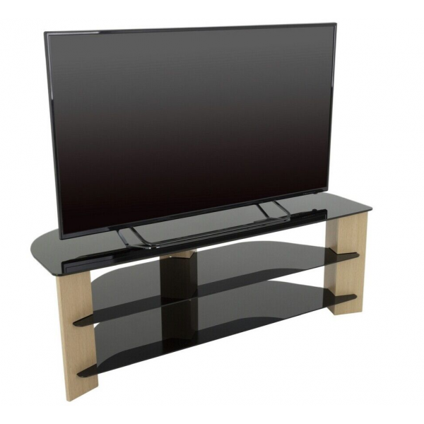 AVF Corner TV Stand With Storage Oak Eff Up to 65 Inch TV Unit Glass Black 130cm