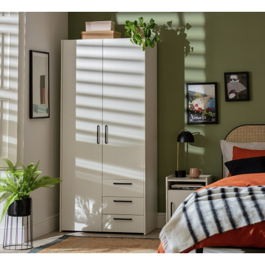 Oldham 2 Door 3 Drawer Wardrobe - White | Double door wardrobe white