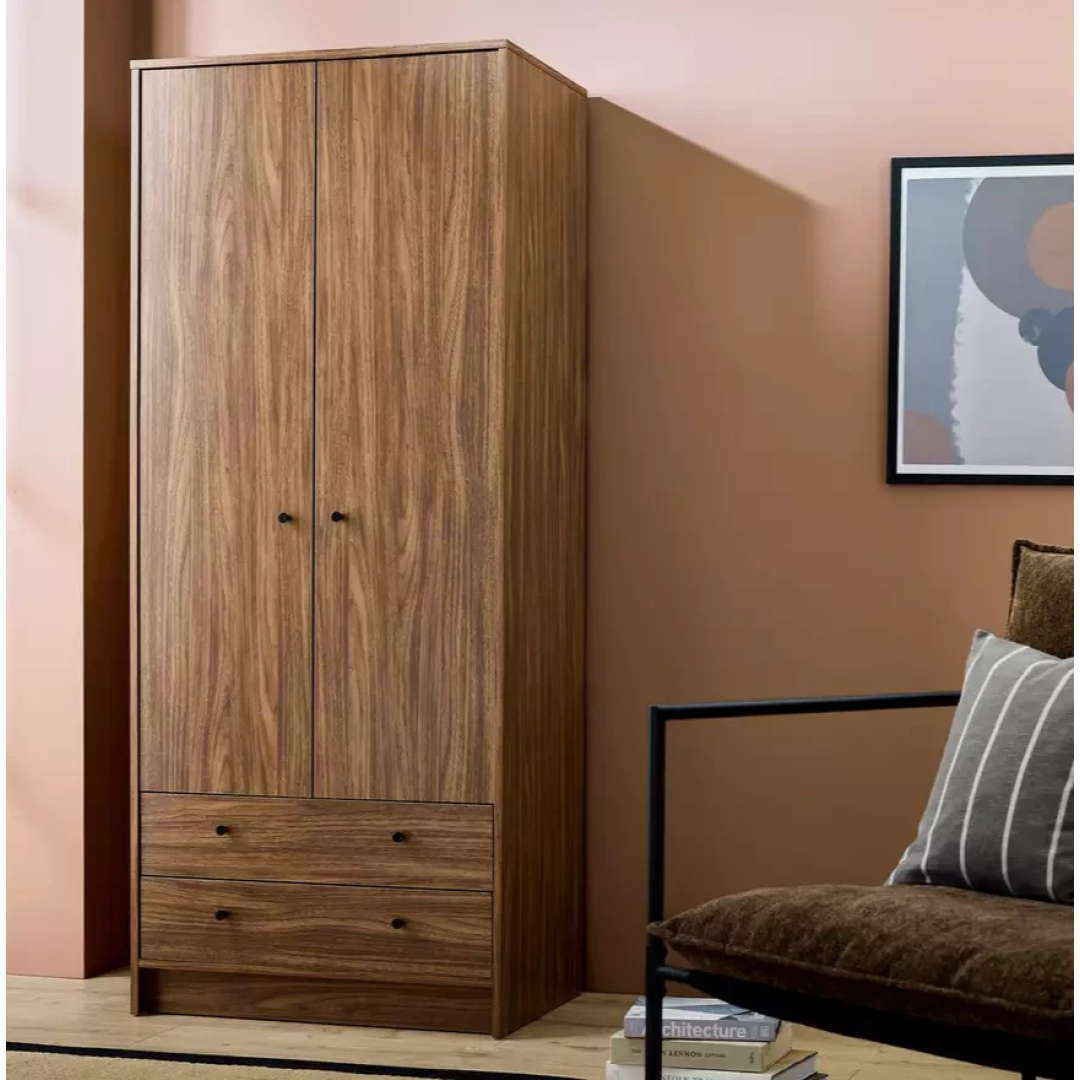 Home Malibu 2 Door 2 Drawer Wardrobe Walnut | Bedroom Storage Furniture Unit Home Malibu 2 Door 2 Drawer Wardrobe Walnut | Bedroom Storage Furniture Unit