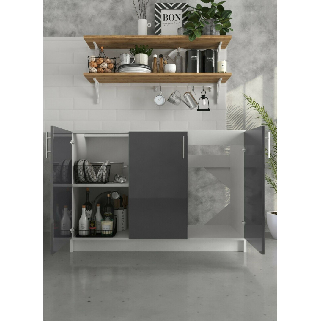 Kitchen Base Sink Cabinet 1200mm Cupboard - Dark Grey Gloss