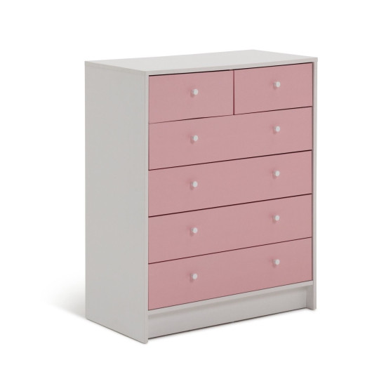 Kids Malibu 6 Drawer Chest - Pink & White ( B Grade 44700 - 44712 )