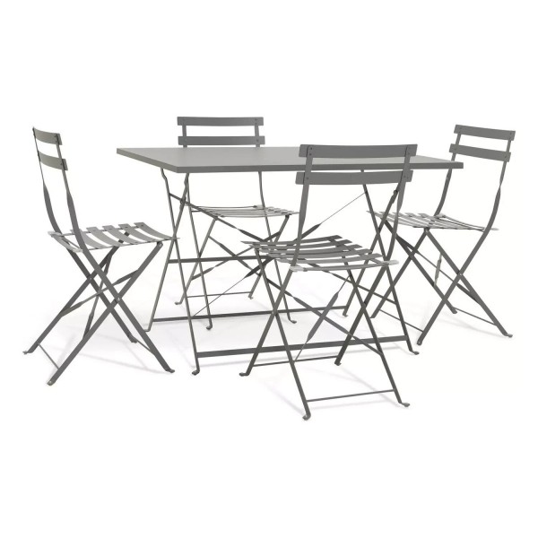 Eve 4 Seater Garden Furniture Set - Folding Table and Chairs Patio Set - Grey