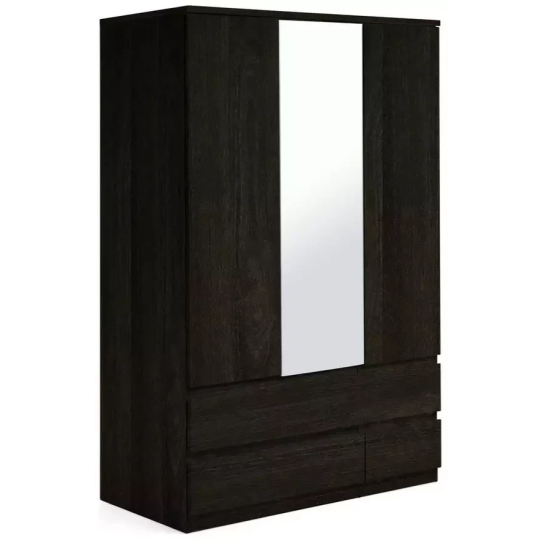Jenson 3 Door 4 Drawer Mirror Wardrobe - Black (B Grade)