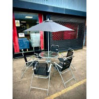 6 Seater Garden Furniture Set - Table and Chairs Patio Set - Black - Silver