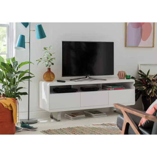 Home Sleigh 2 Door 1 Drawer TV Unit - White Gloss ( B Grade )