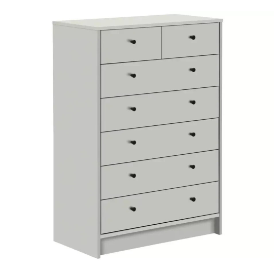 Malibu Modern 7 Drawer Chest Of Drawers Storage Cabinet For Bedroom - Soft Grey