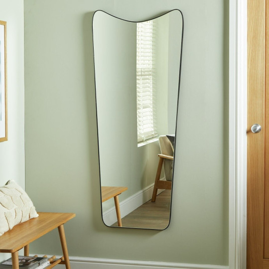 Black Full Length Curved Wall Mirror - 140x60cm