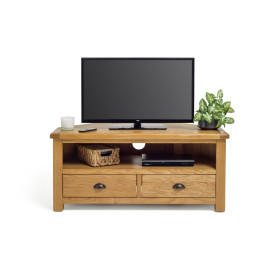 Home Kent 2 Drawer Corner Oak TV Unit - Natural | Space Saving Media Setup