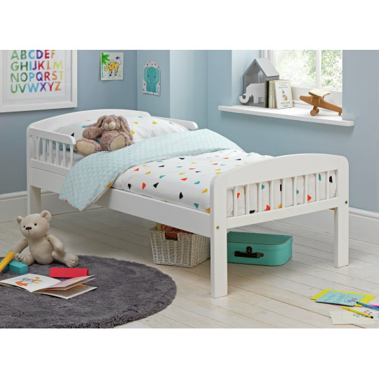 Home Jesse Toddler Bed Frame - White | Sturdy Safe Kids Bed for Nursery Bedroom