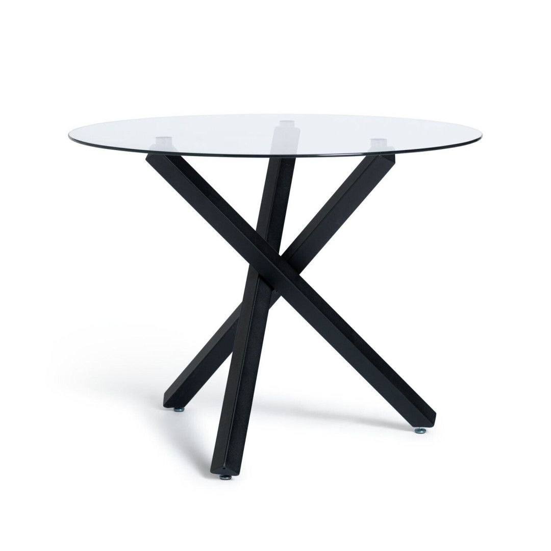 Ava Glass 4 Seater Round Dining Table - Black