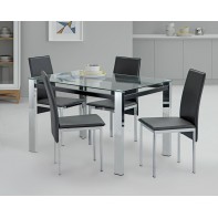 Fitz Glass Modern Dining Table and 4 Chairs in Black 120cm Kitchen Living Room