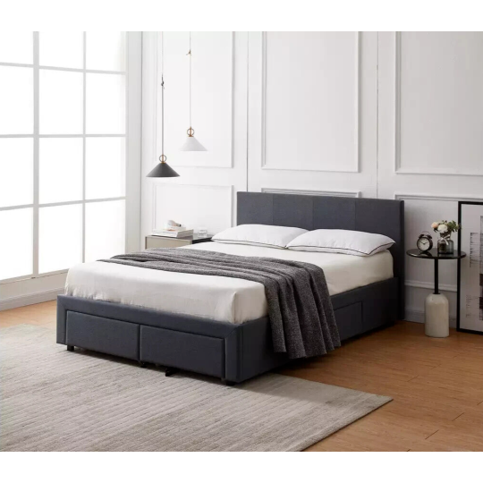 Heathdon 4 Drawer Kingsize Fabric Bed Frame - Grey | Upholstered Storage Bedstea