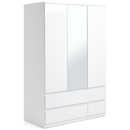Home Jenson 3 Door Mirror Wardrobe - Matte White | Organizer Bedroom Furniture