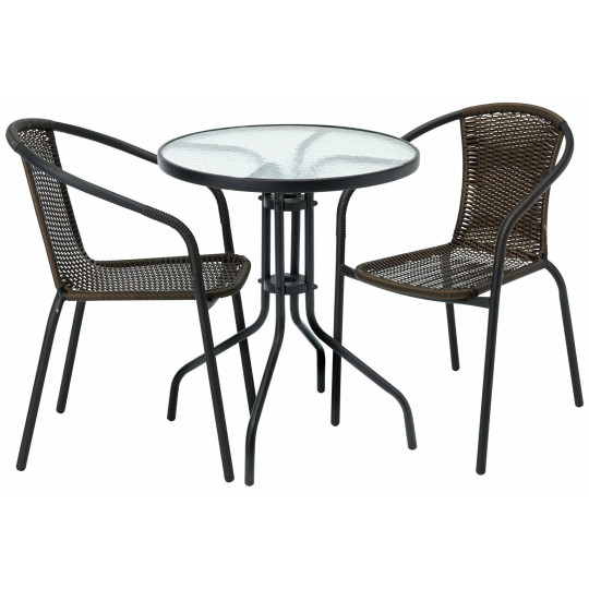 2 Seater Rattan Effect Garden Bistro Set - Brown