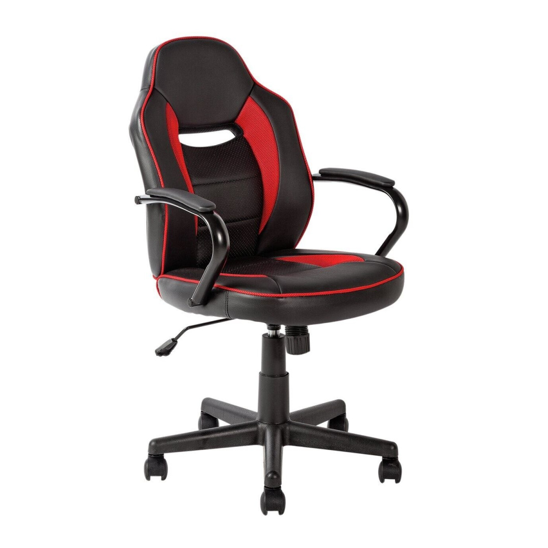Faux Leather Mid Back Gaming Chair - Red & Black