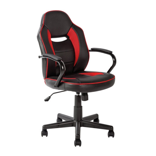 Faux Leather Mid Back Gaming Chair - Red & Black