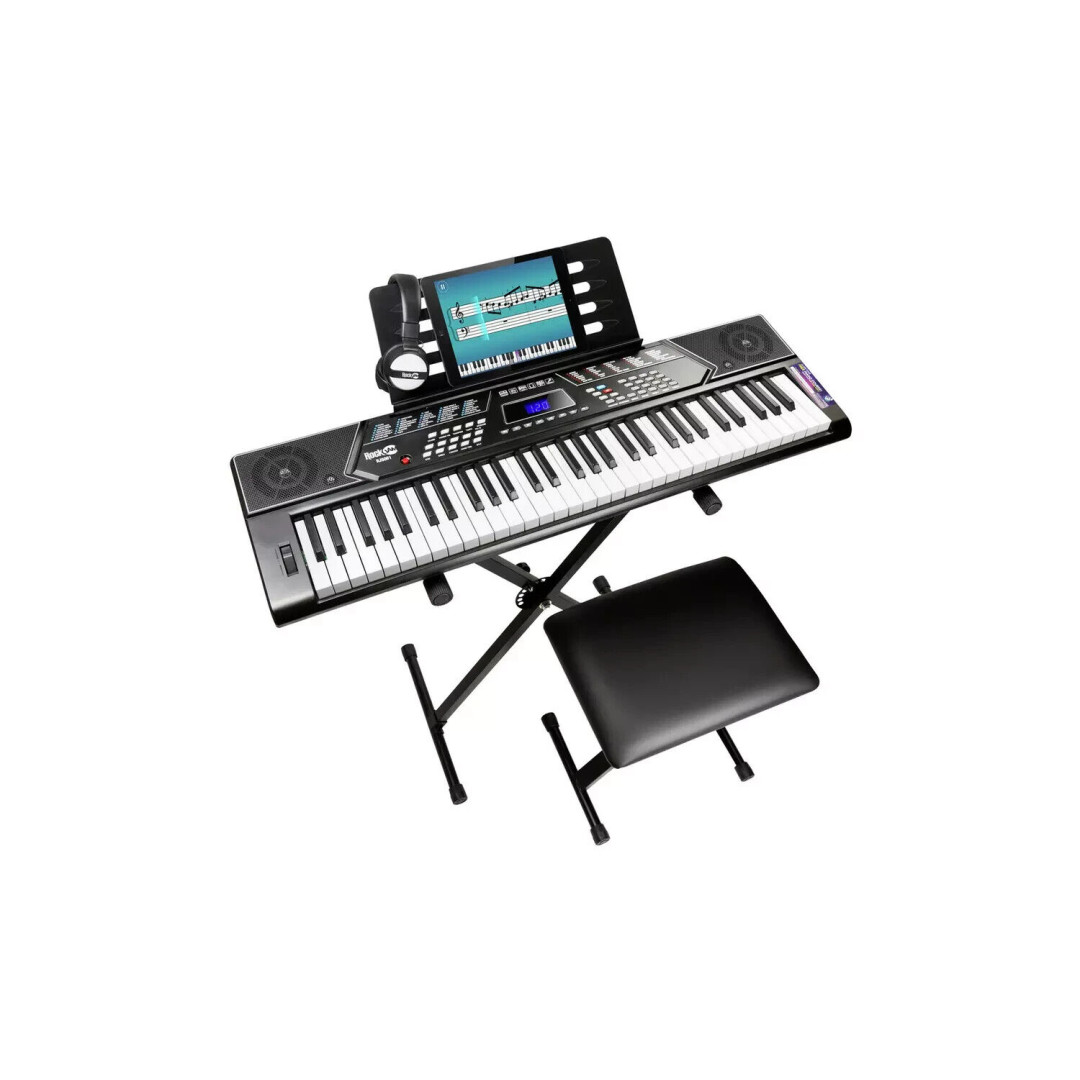 RockJam 61 Key Keyboard Piano with Stand, Stool & Headphones