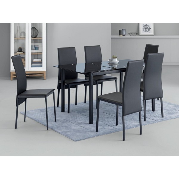 Lido Glass Extending Table & 6 Black Chairs