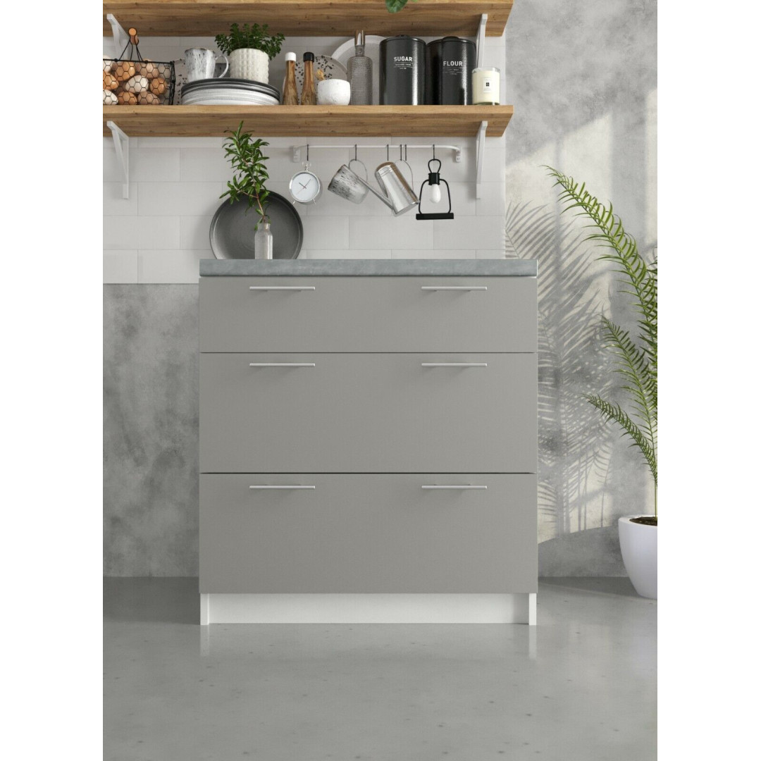 Kitchen Base Drawer Cabinet 800mm Cupboard Unit - Grey Matt
