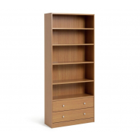 Maine 5 Shelf Bookcase With 2 Drawers Storage Unit Display Cabinet - Oak Effect