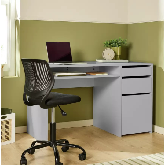 Home Pepper 2 Drawer Large Office Desk - Grey | Modern Computer Workstation