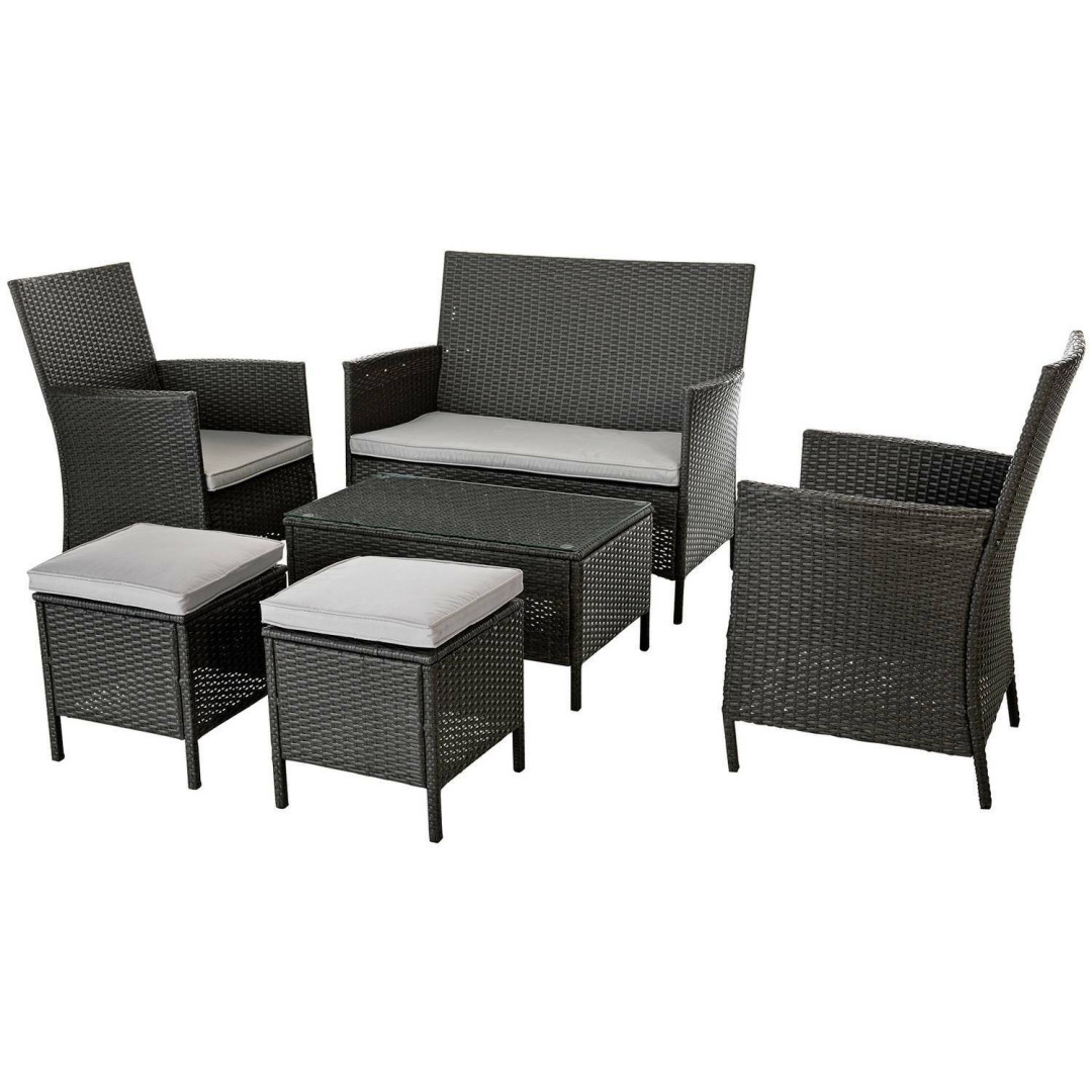 6 Seater Rattan Effect Garden Sofa Set- Dark Grey