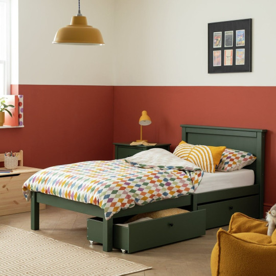 Habitat Brooklyn Single Bed Frame and Drawer - Green | Modern Bedroom Kids Room