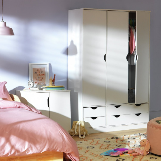 Kids Pagnell 3 Door 4 Drawer Wardrobe - White | large kids wardrobe