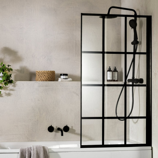 Home 3mm Crittal Hinged Bath Screen - Black | Black framed bath screen