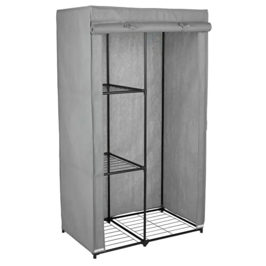 Covered Single Wardrobe with Storage - Grey