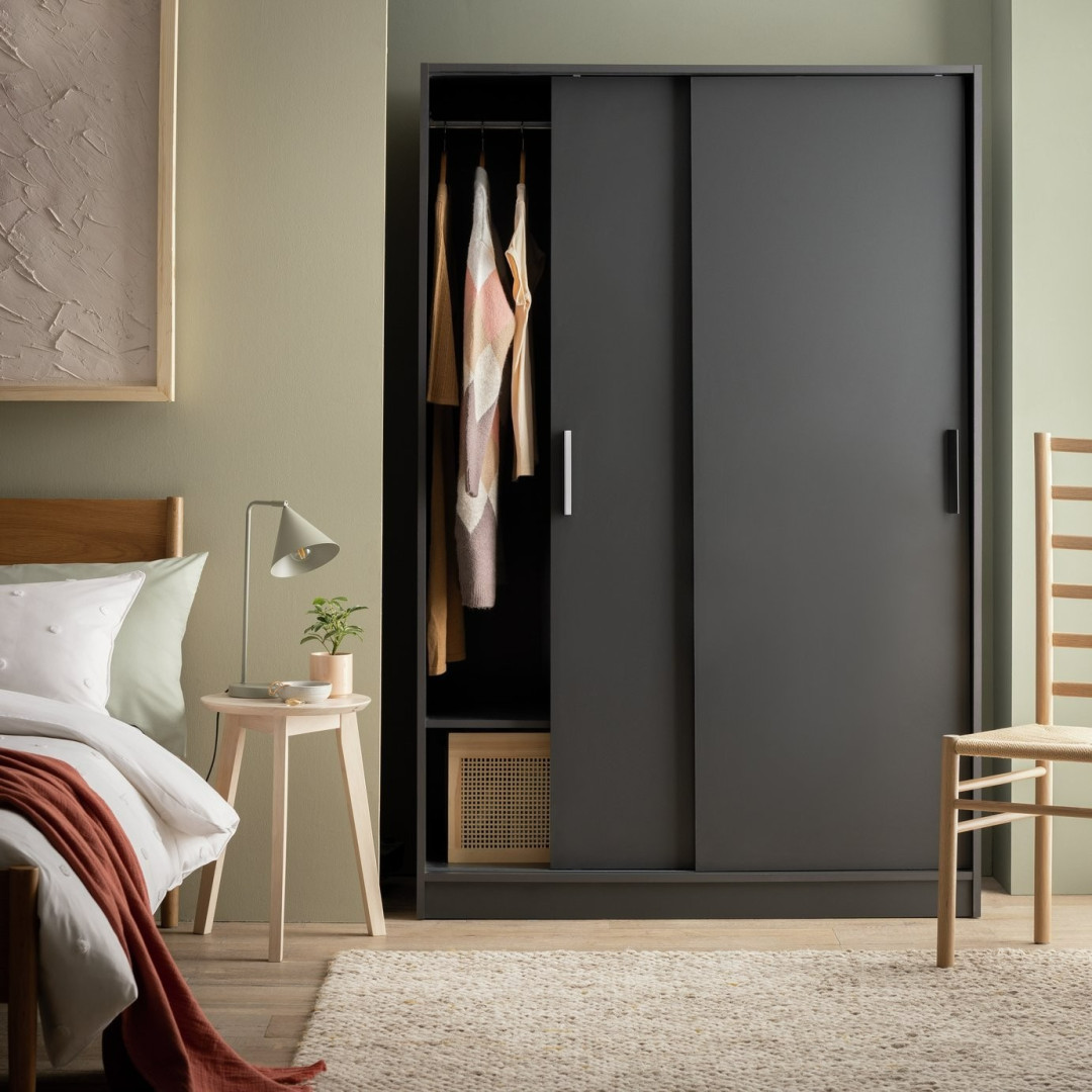 Home Nova 2 Door Sliding Wardrobe - Anthracite | Modern Grey Storage Unit Home Nova 2 Door Sliding Wardrobe - Anthracite | Modern Grey Storage Unit