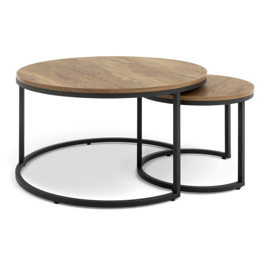 Nomad Nest of 2 Coffee Tables Oak | Modern Wooden Living Furniture Set Stylish