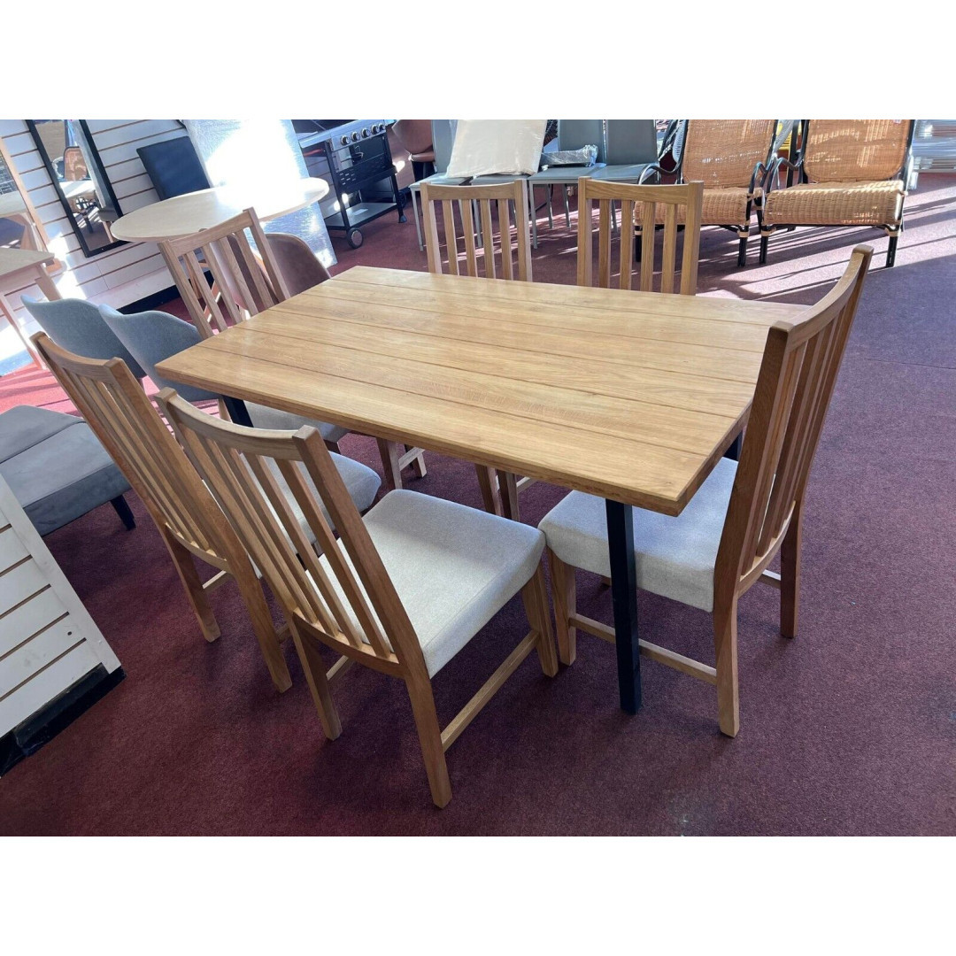 Feliz Wood Oak 6 Seater Dining Table & Rosmond 6 Oak Dining Chairs - SAS