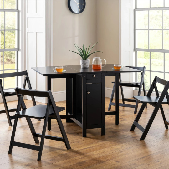 Julian Bowen Savoy Extending Oak Dining Table & 4 BLACK | Home dining set