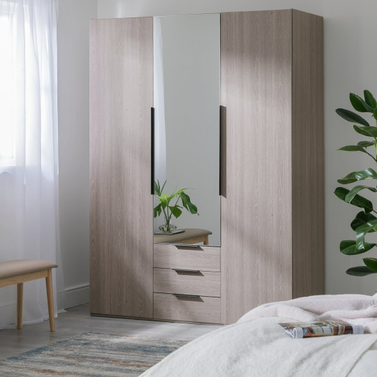 Hallingford 3 Door 3 Drawer Wardrobe - Grey | High Shine Furniture